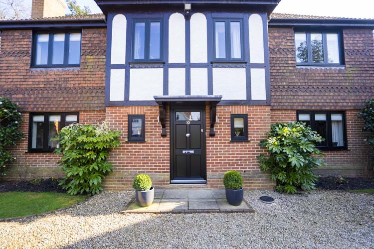 Modern Black uPVC Windows, Replace Traditional Rosewood Leaded, Ascot